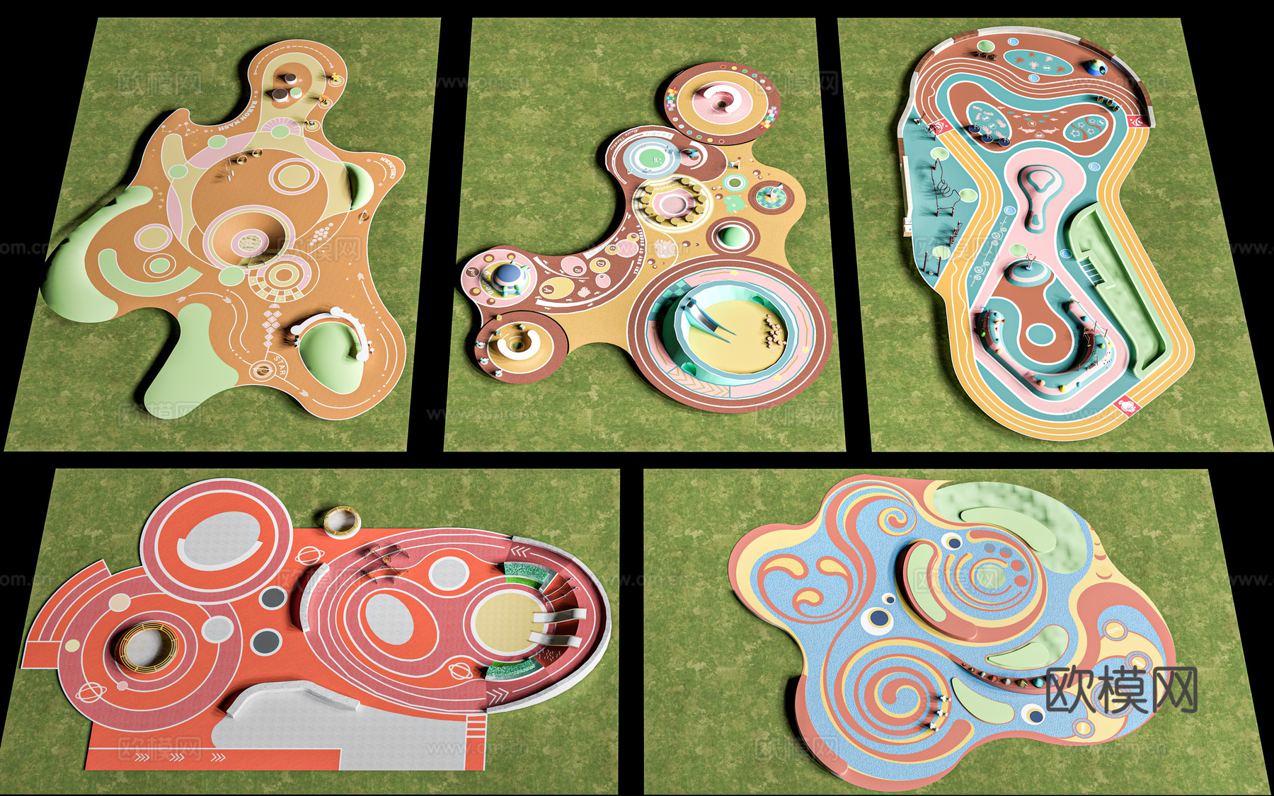 现代户外儿童游乐区 户外儿童游乐场 儿童塑胶场地su模型