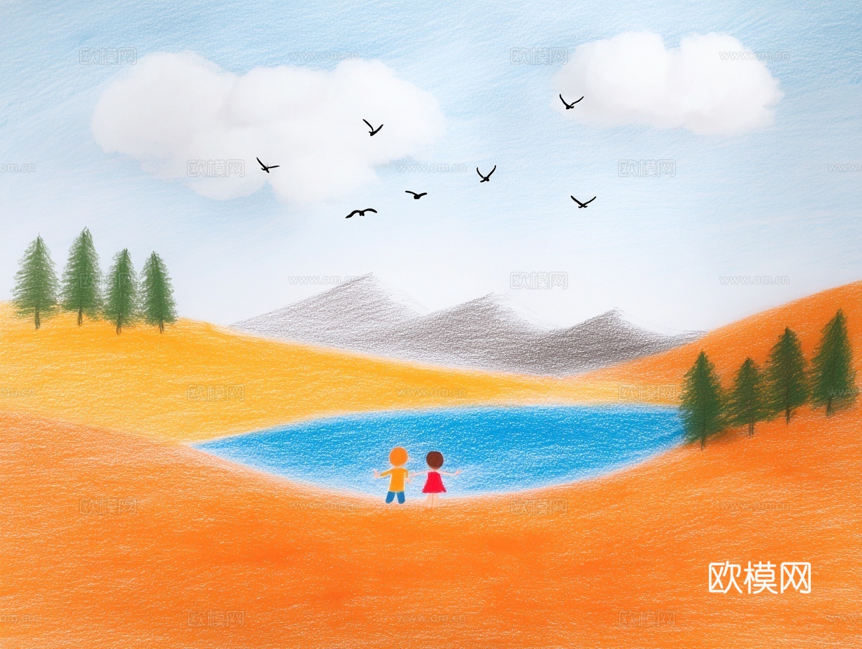 儿童房挂画手工蜡笔画手工铅笔画彩色铅笔画