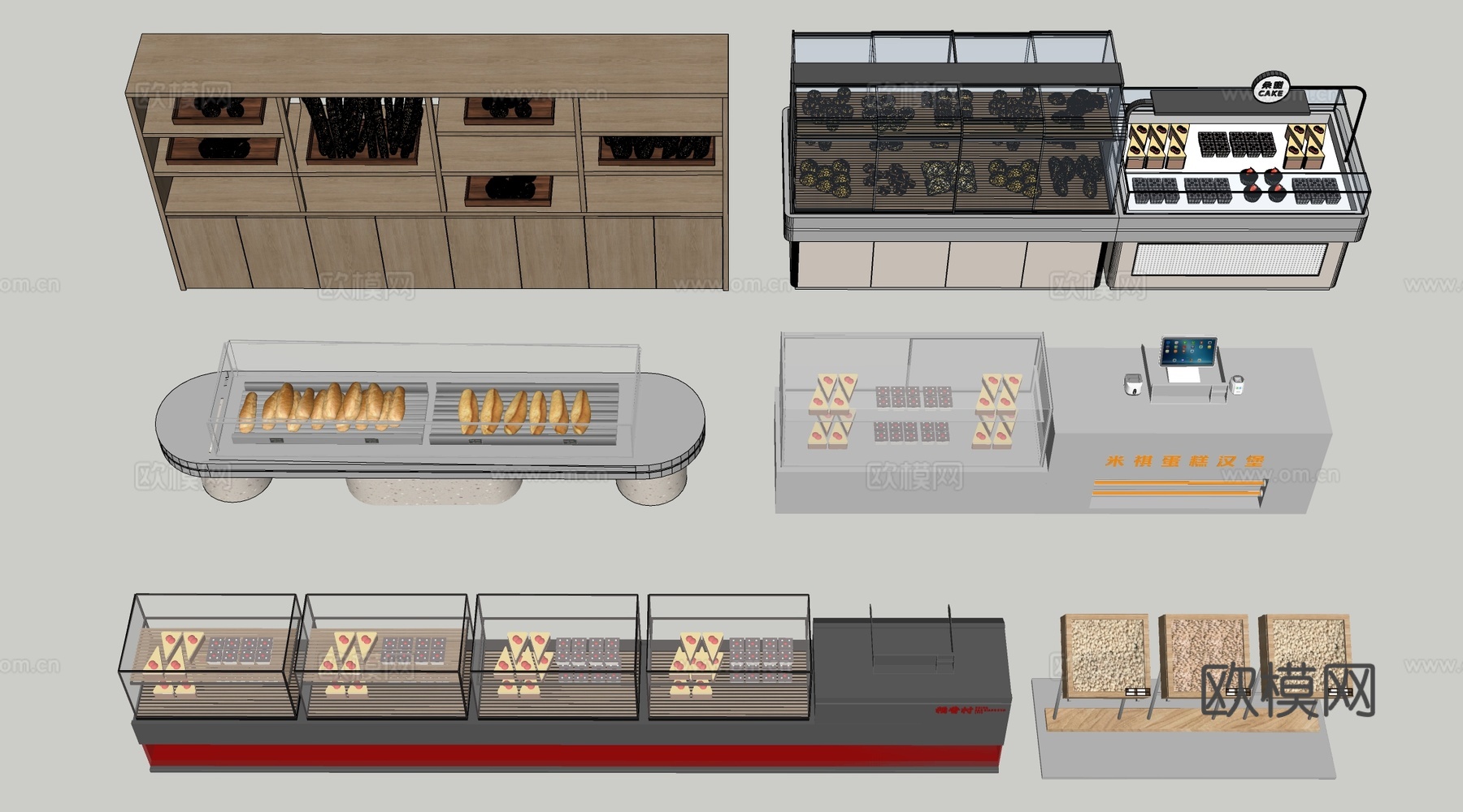 现代咖啡吧台 甜品店货架 收银台 服务台su模型