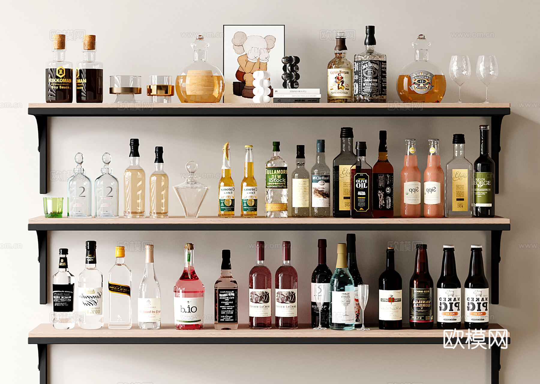 现代酒瓶 酒具 红酒 酒瓶酒杯su模型