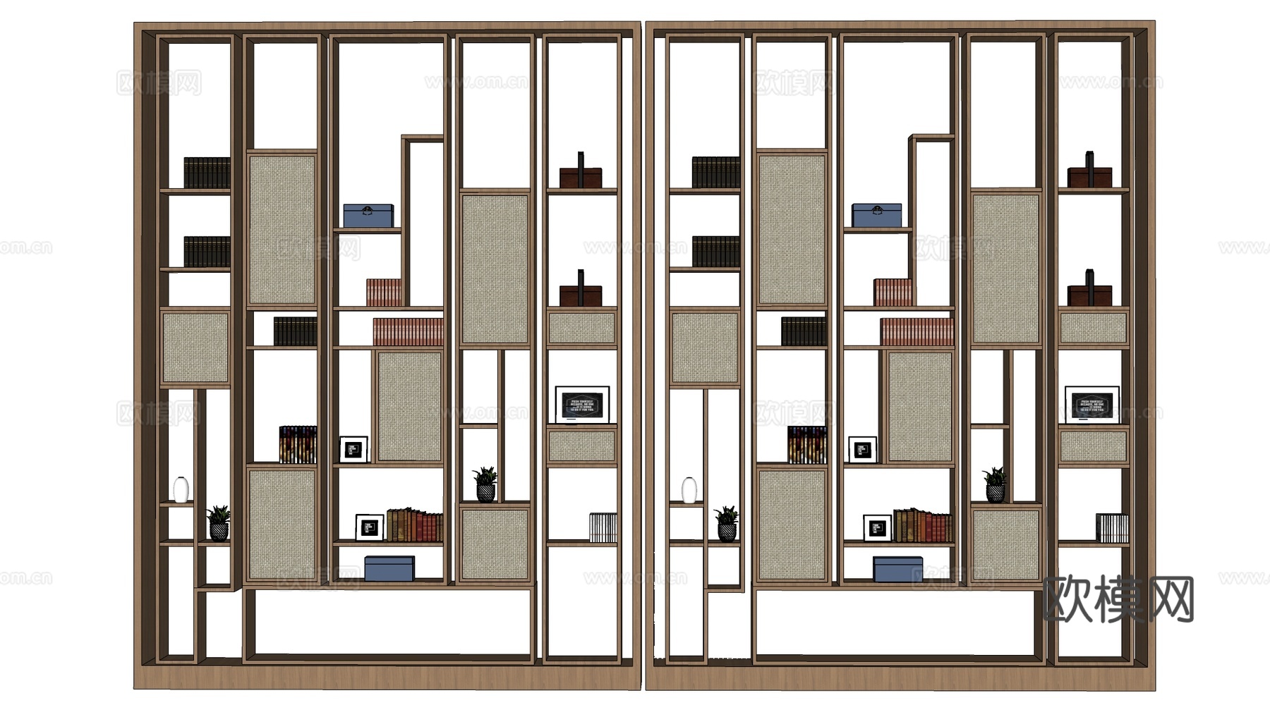 新中式书架 置物架 装饰架 隔断架su模型
