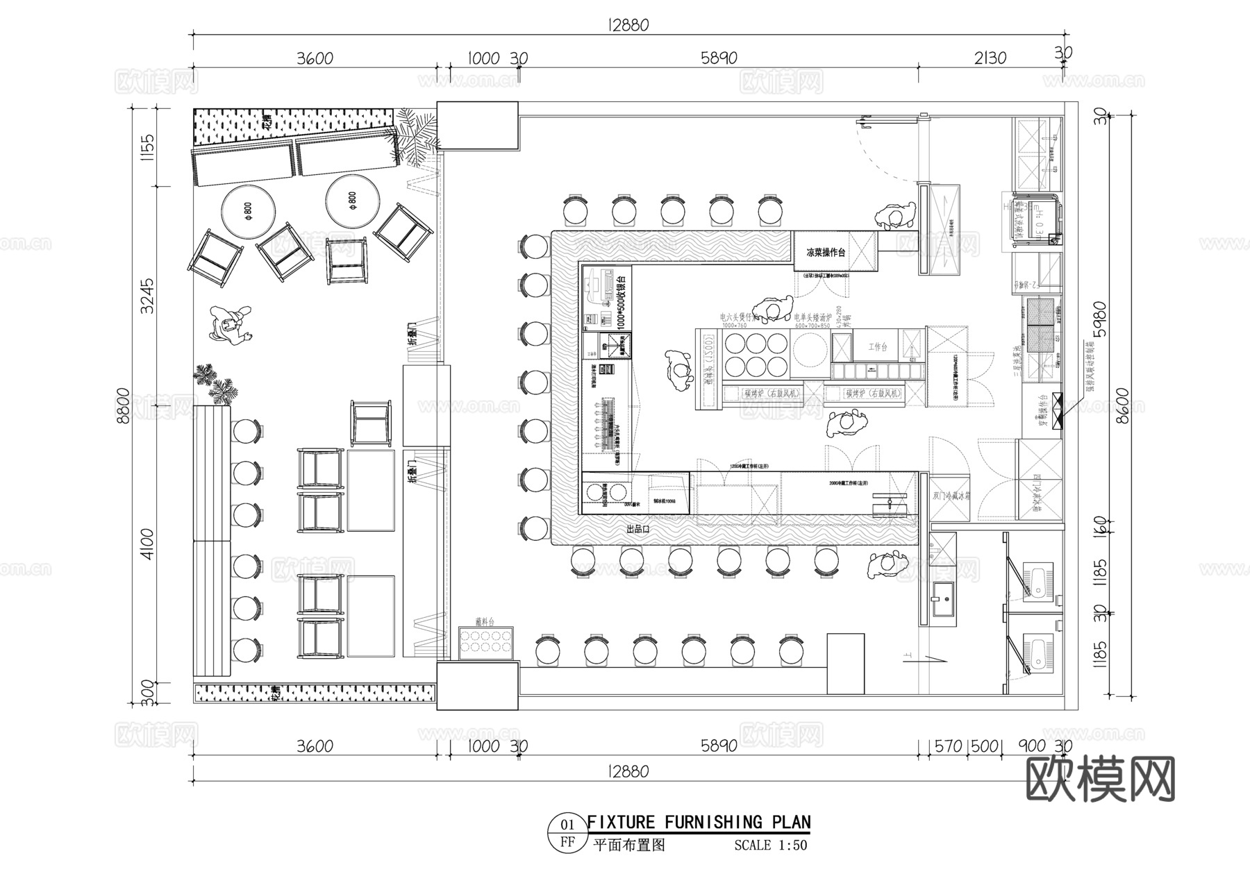 板前料理板前烧烤日韩料理日式料理平面布置图cad施工图