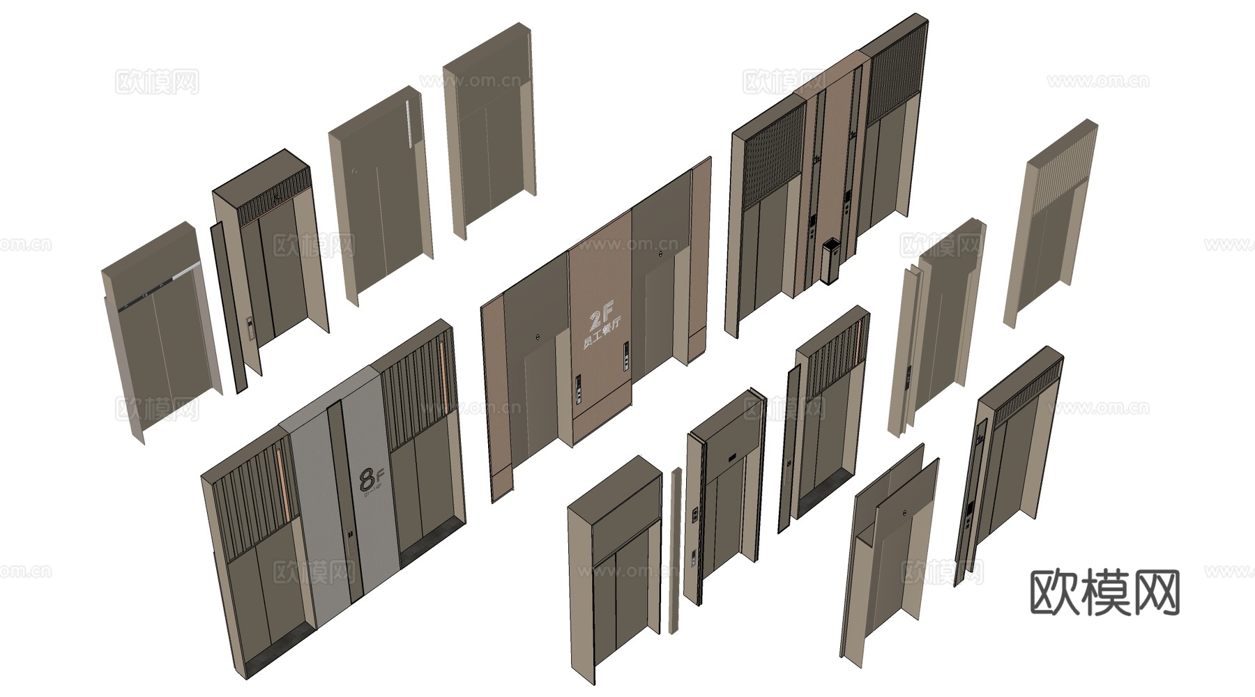 现代电梯厅 电梯门 电梯轿厢 升降电梯su模型