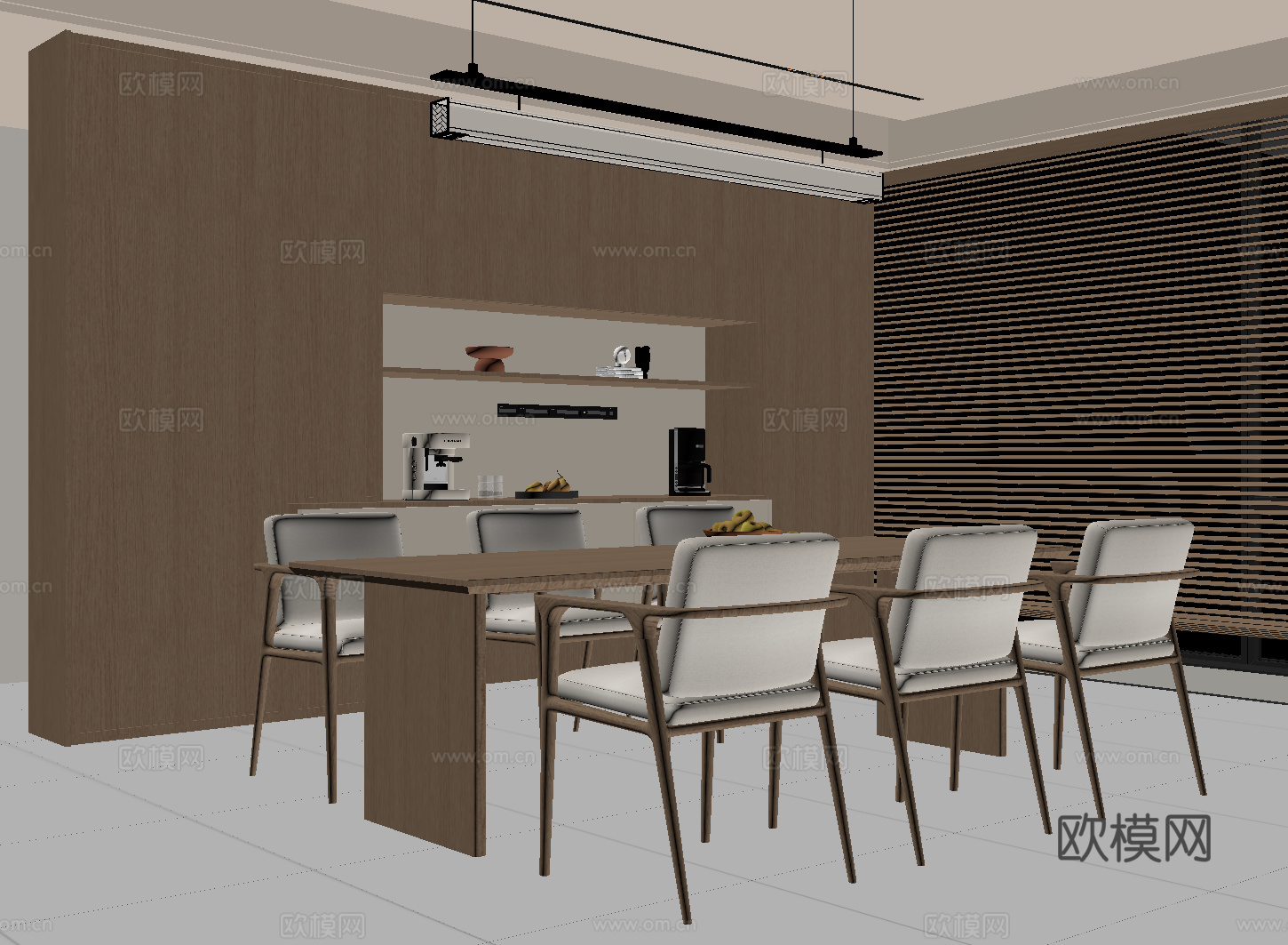 新中式餐厅 餐桌椅 酒柜su模型
