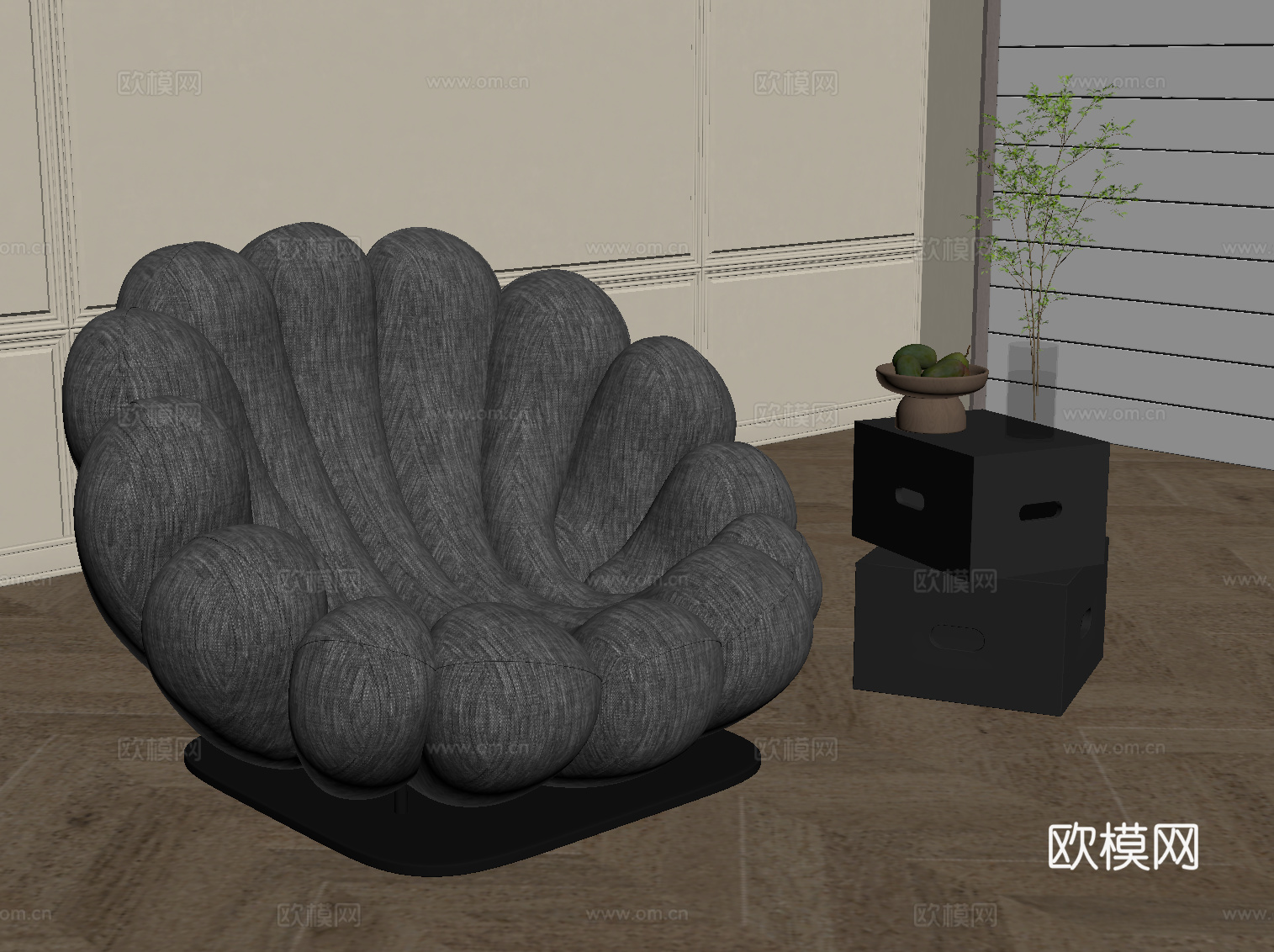 现代懒人沙发 单人沙发 边几su模型