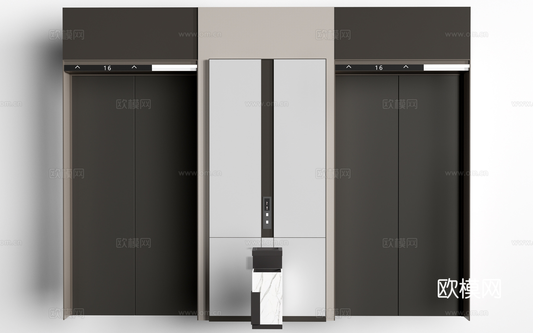 现代电梯厅 电梯门 电梯间su模型