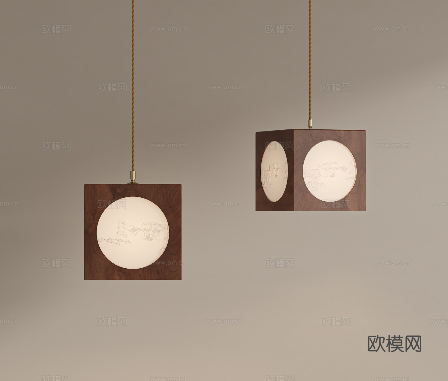 新中式中古吊灯 床头小吊灯 餐厅吊灯su模型