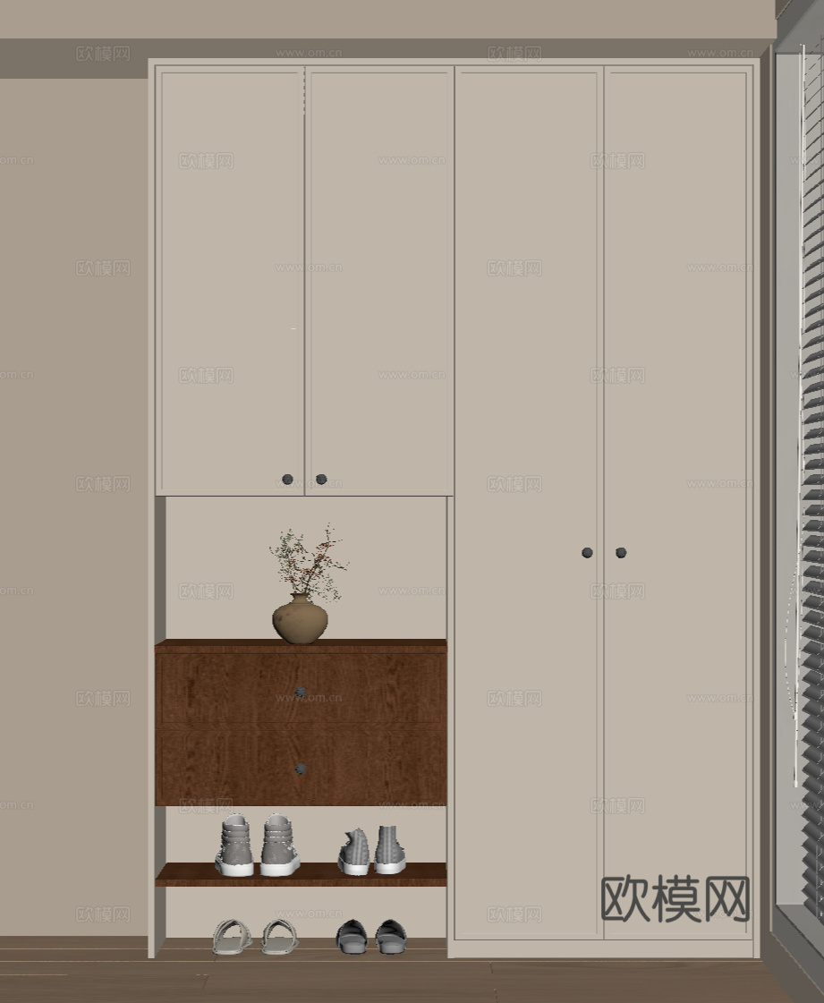 现代中古风玄关柜 鞋柜su模型