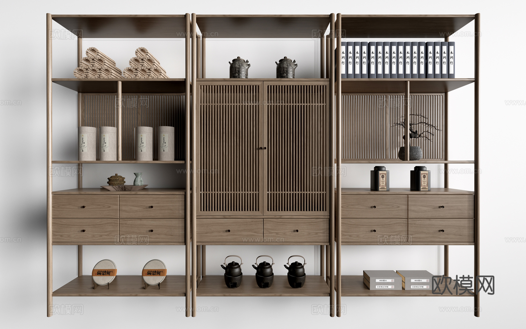 新中式博古架 装饰架 置物架 陈列架su模型