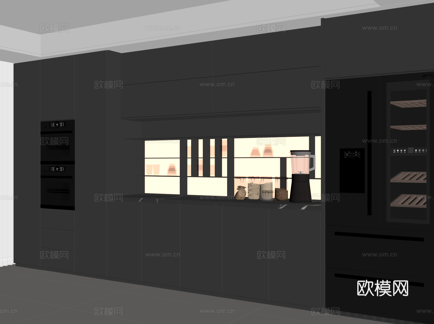 现代意式酒柜 餐边柜su模型