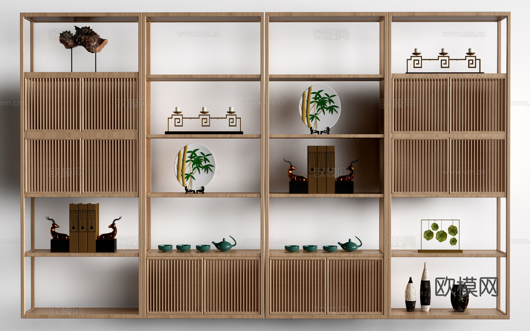 新中式博古架 装饰架 置物架 陈列架su模型