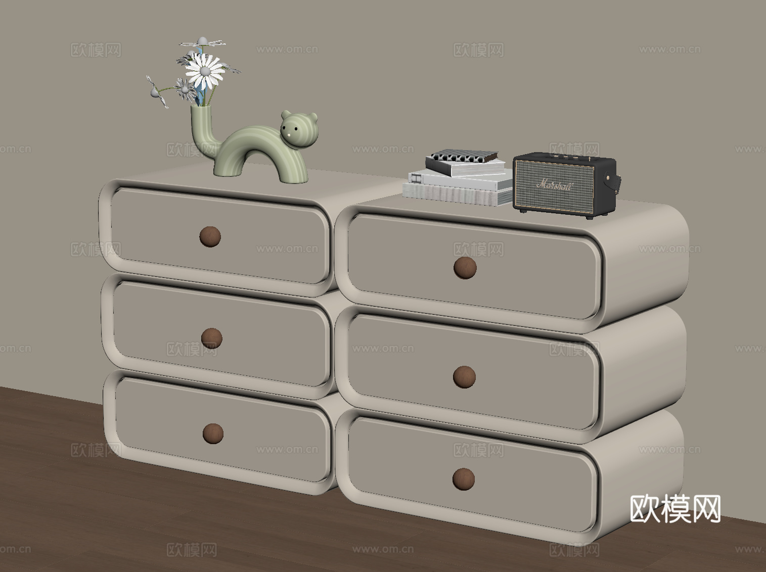 现代奶油风边柜斗柜 储物柜su模型