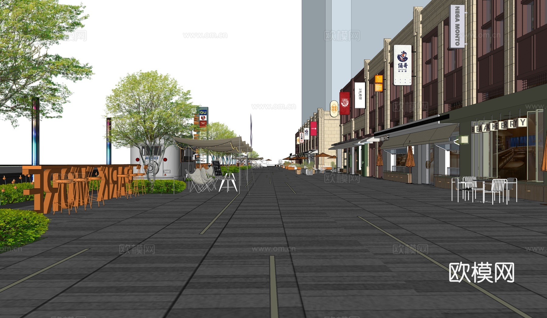 现代极简商业外摆 现代商业街 现代商业外摆 沿街商业外摆su模型