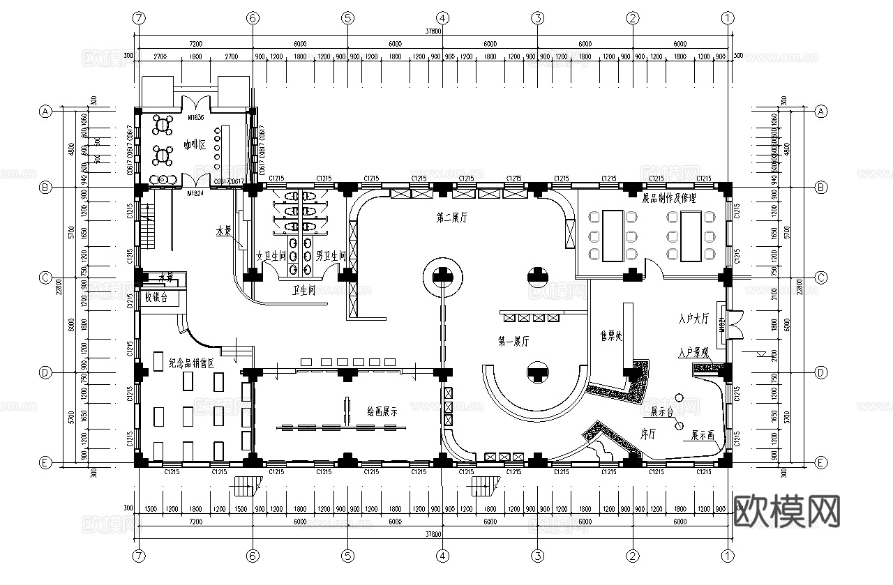 15套文化展厅 最新平面施工图设计cad施工图