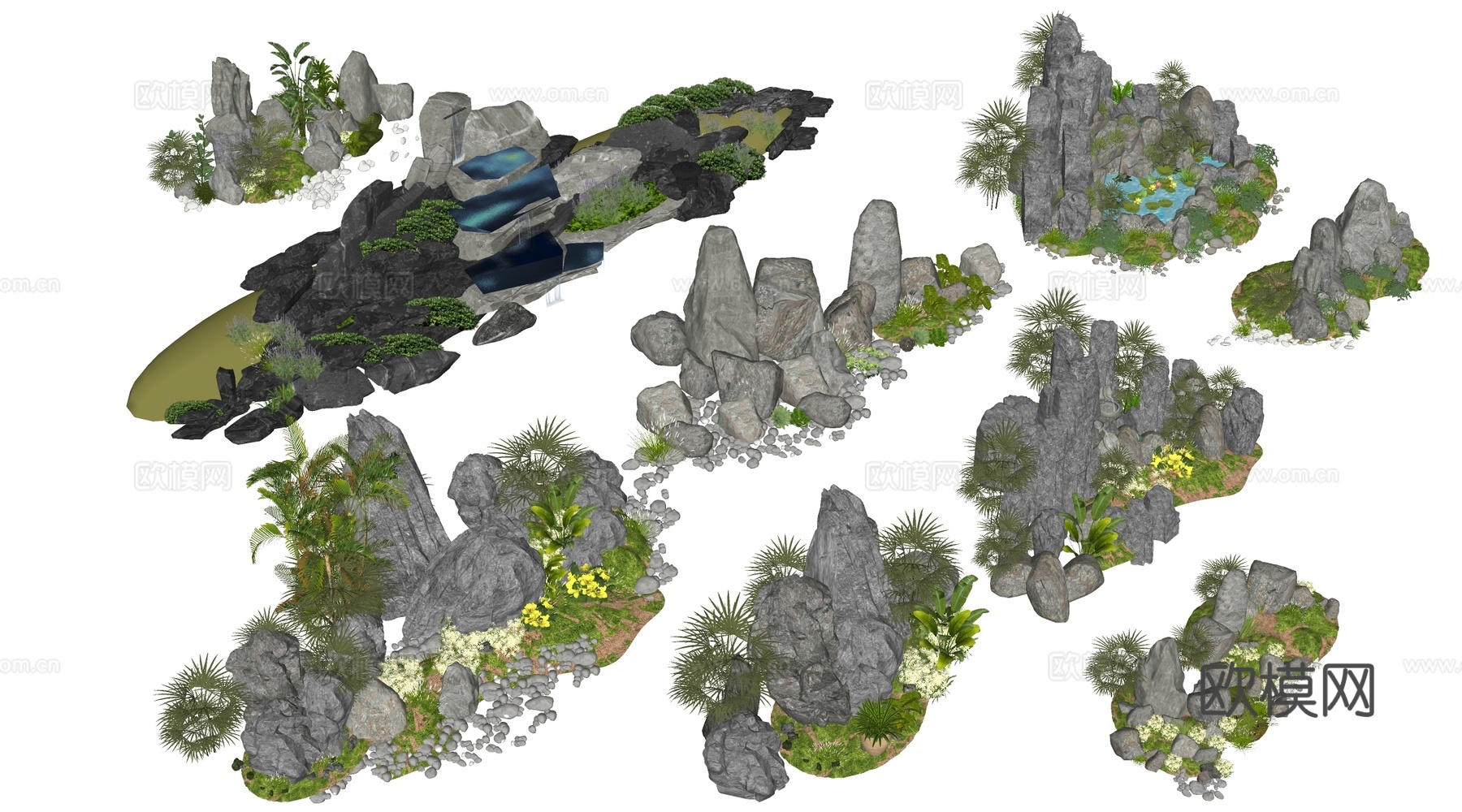 现代假山石头 景石 园林小品 景观石头su模型