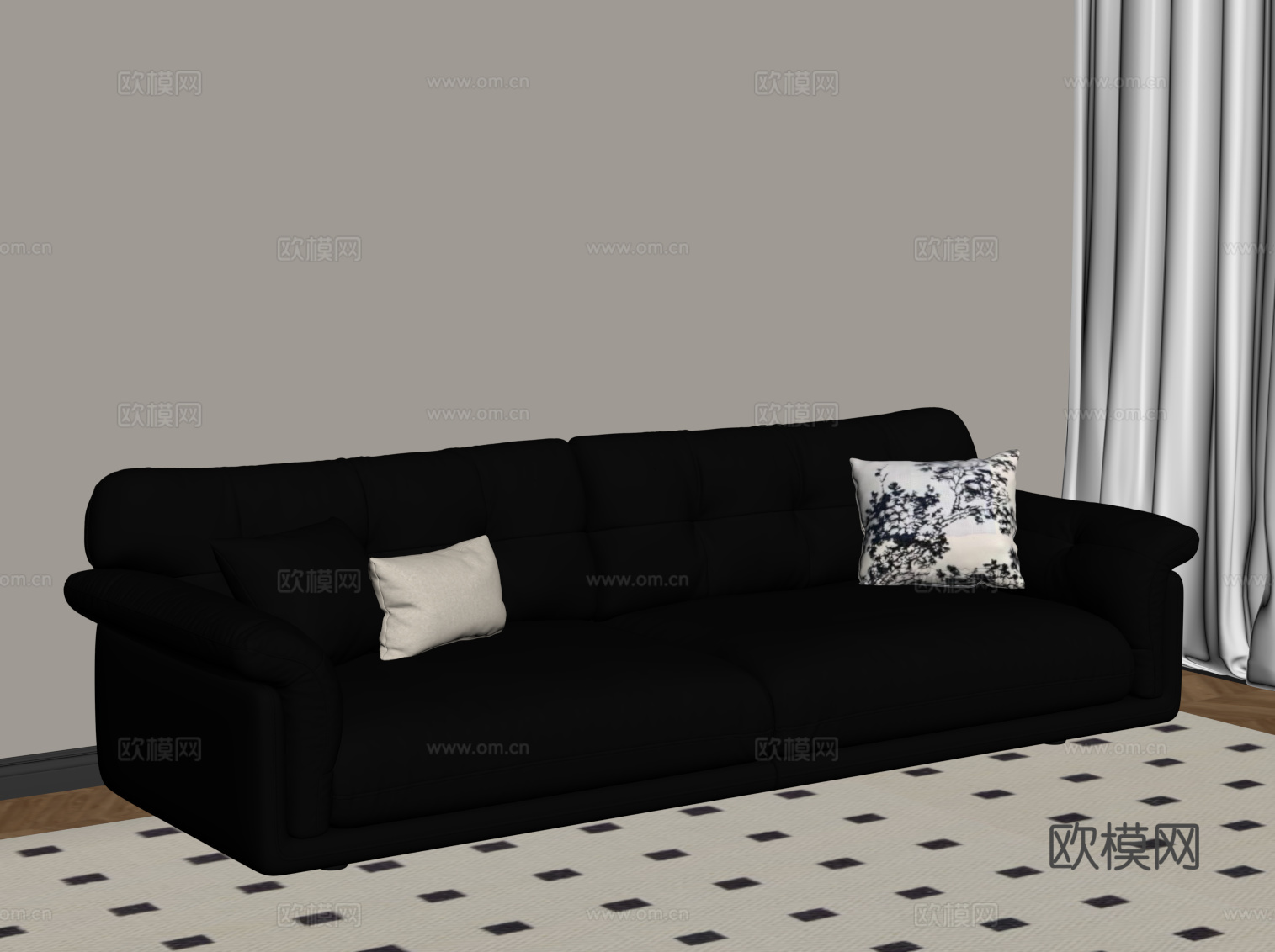 法式复古多人沙发su模型