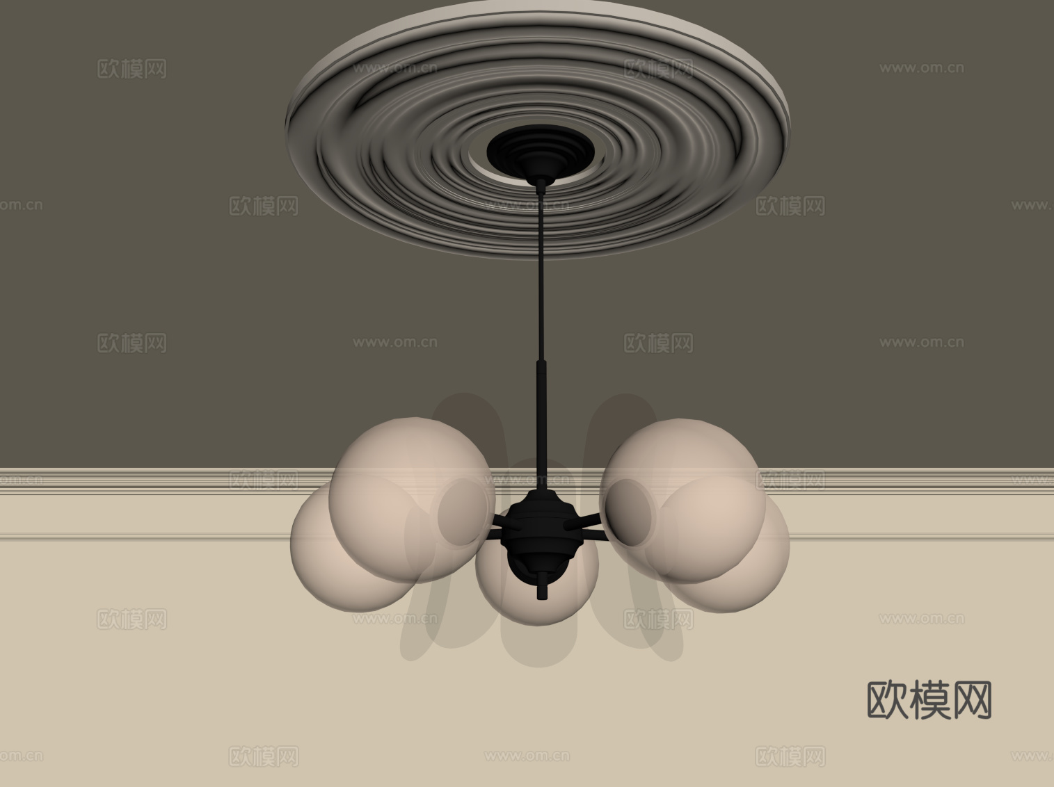 现代奶油风吊灯 球形吊灯 多头吊灯su模型