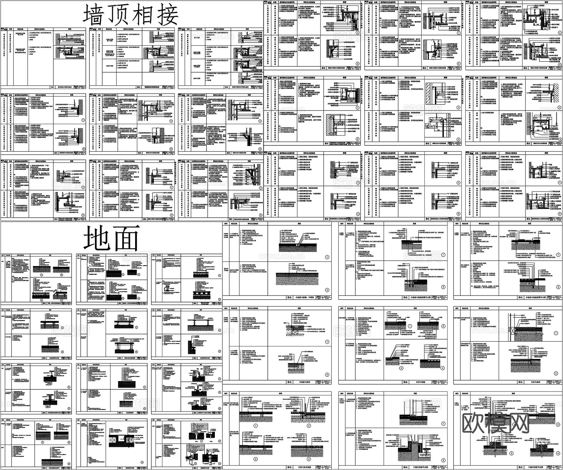 墙地相接墙顶墙面隔墙地面工艺做法天花吊顶门节点CAD素材图库cad施工图