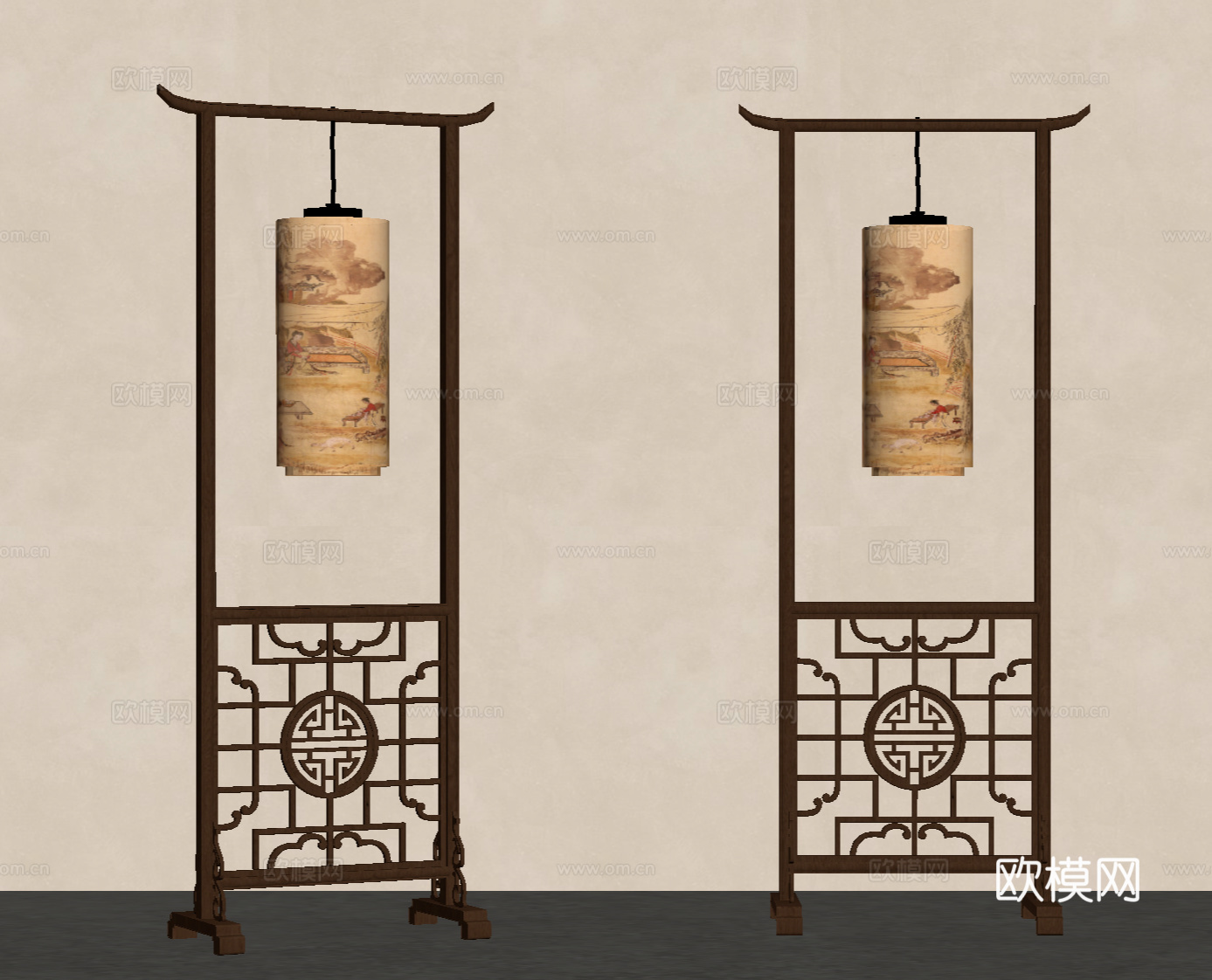 新中式落地灯 屏风隔断su模型