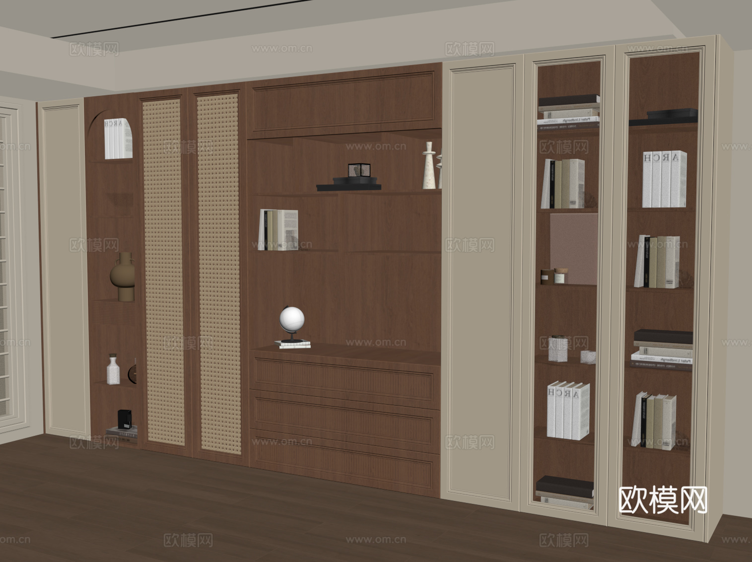 侘寂中古书柜 边柜 置物柜su模型