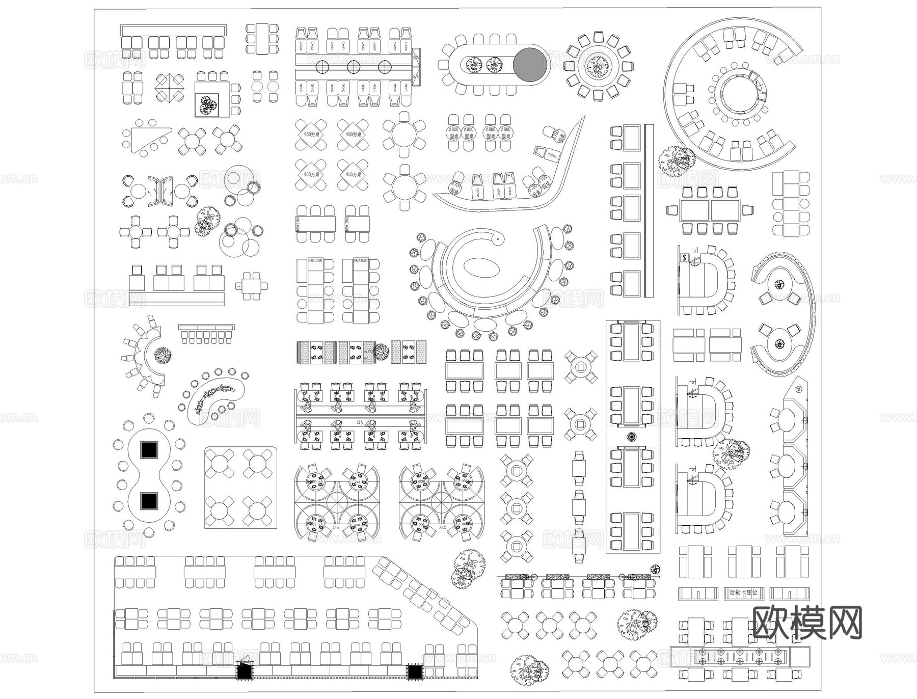咖啡店桌椅CAD图库cad施工图