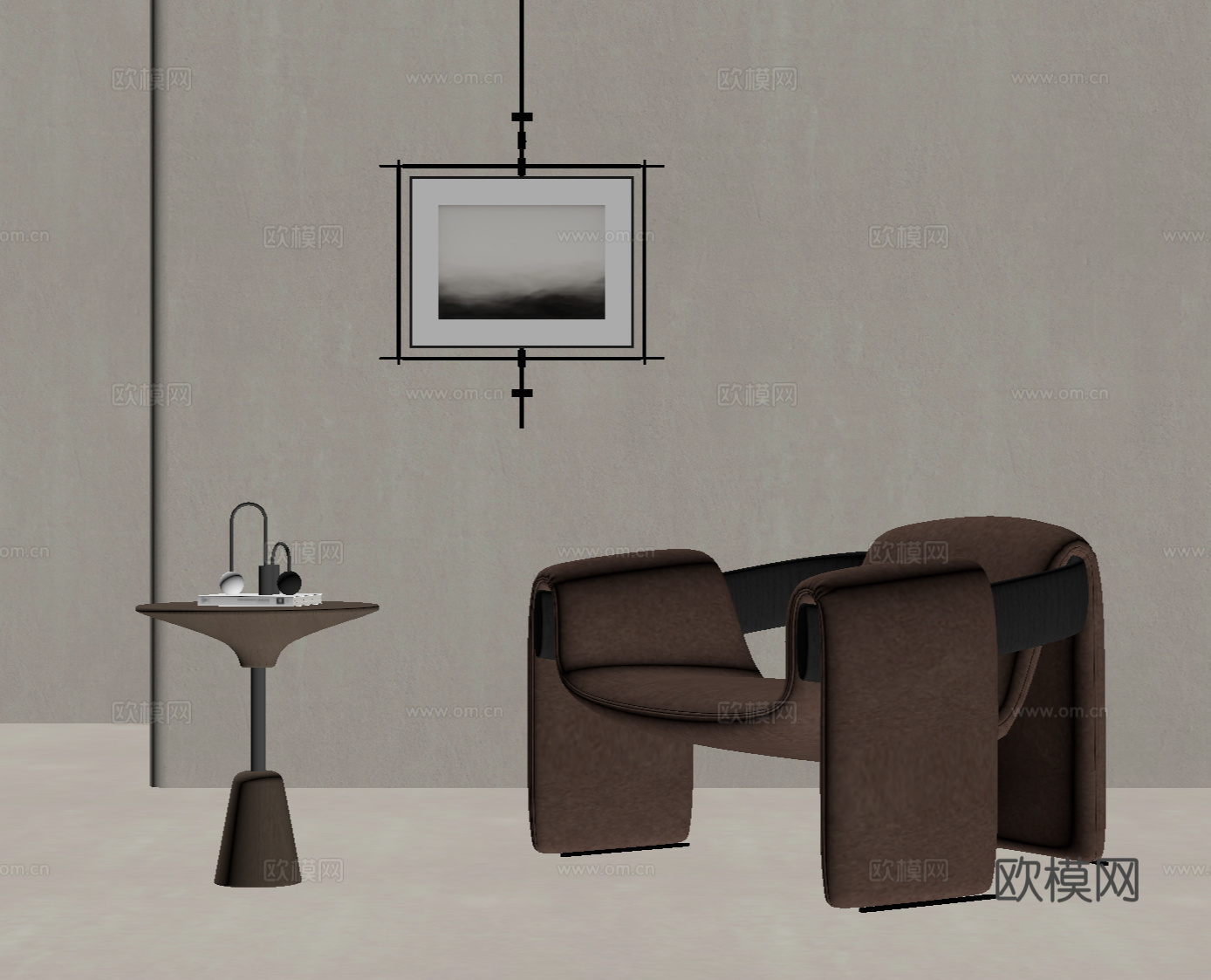 现代意式休闲椅 边几 挂画su模型