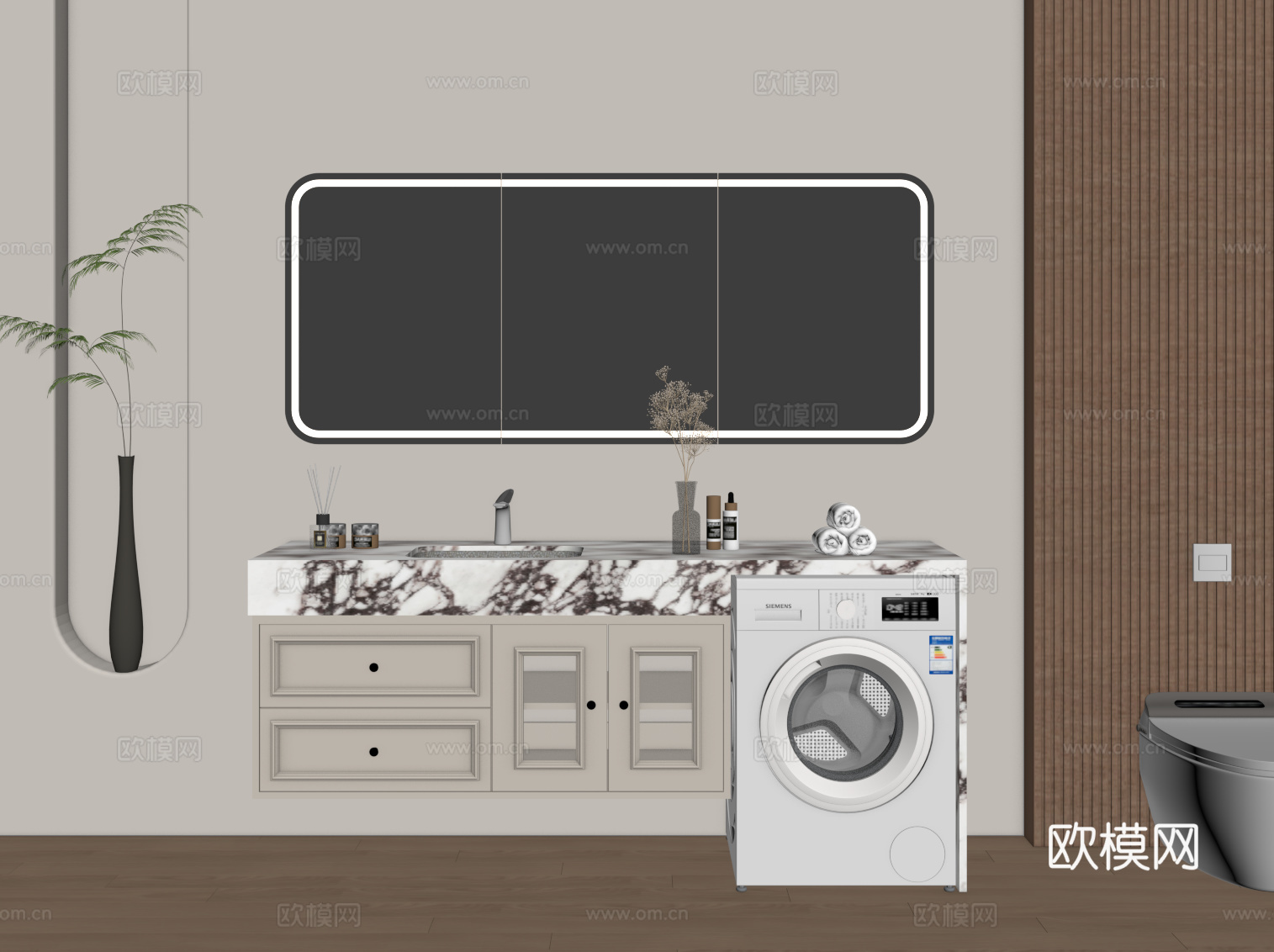 法式奶油风浴室柜 洗衣机柜su模型