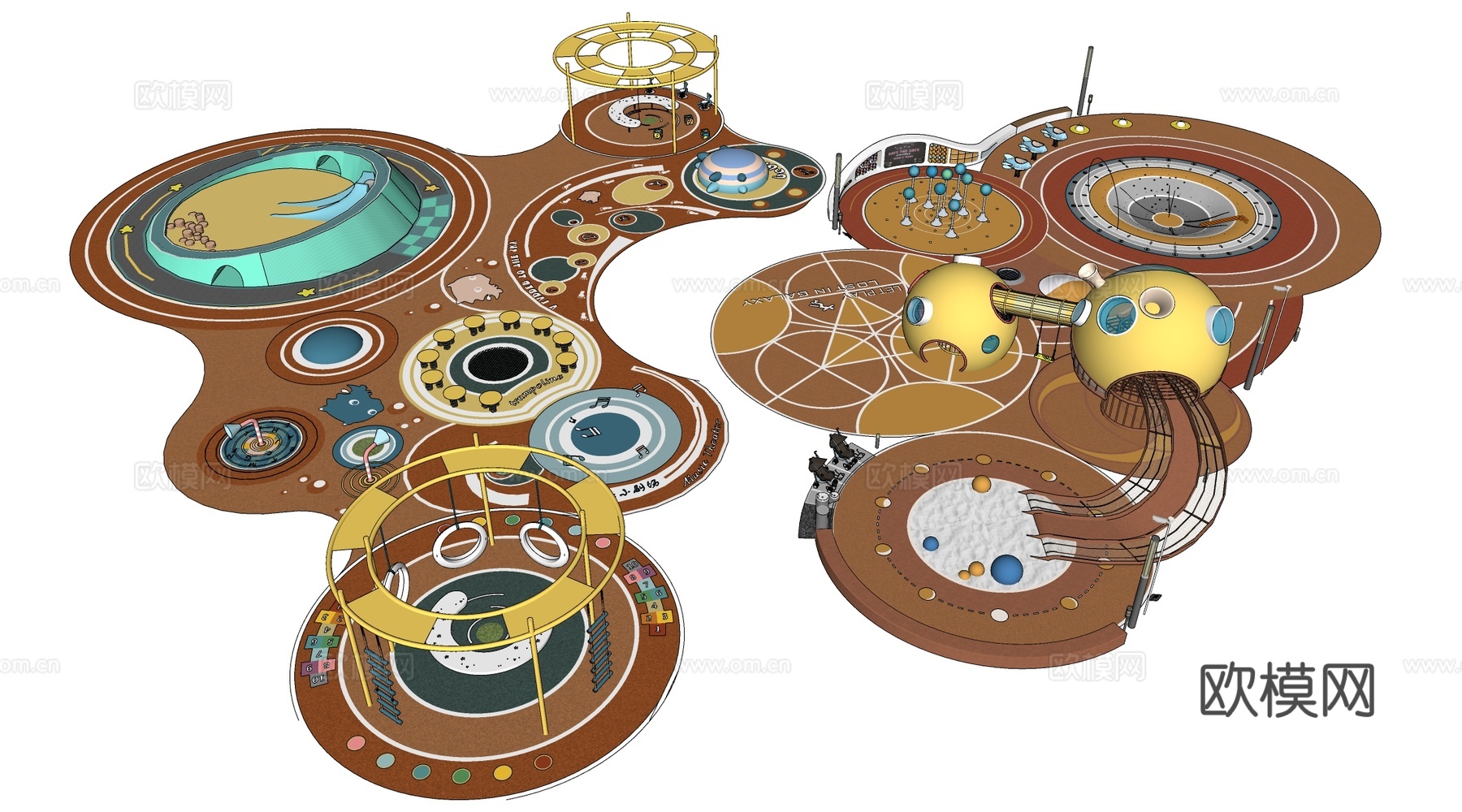 现代户外儿童游乐区 户外儿童游乐场 儿童塑胶场地su模型