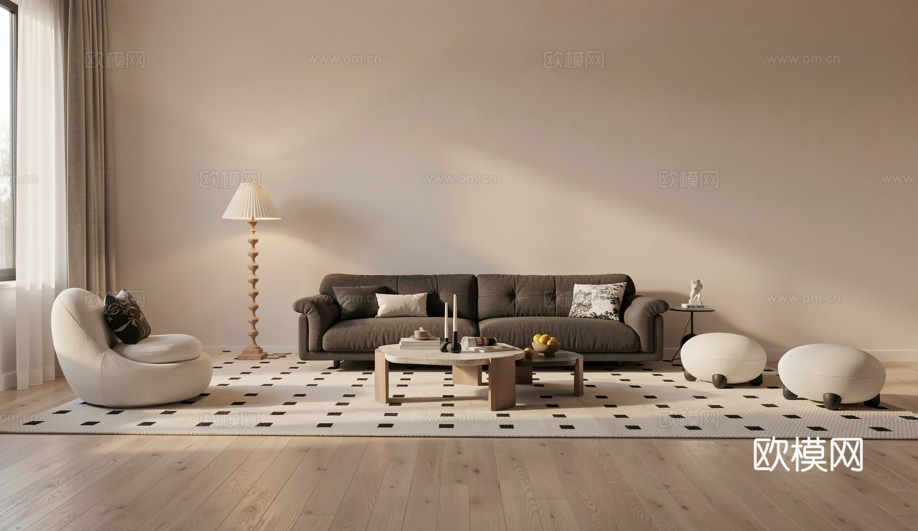 法式中古沙发组合_法式沙发茶几_中古风沙发茶几_皮质沙发su模型