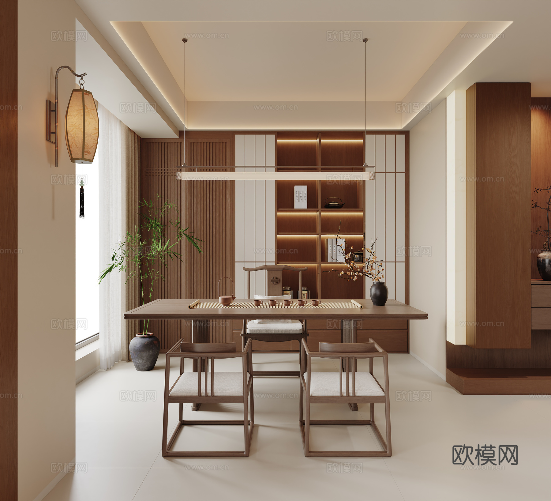 新中式茶室 宋式茶室 茶桌椅组合 实木茶桌椅 茶室柜 装饰柜su模型