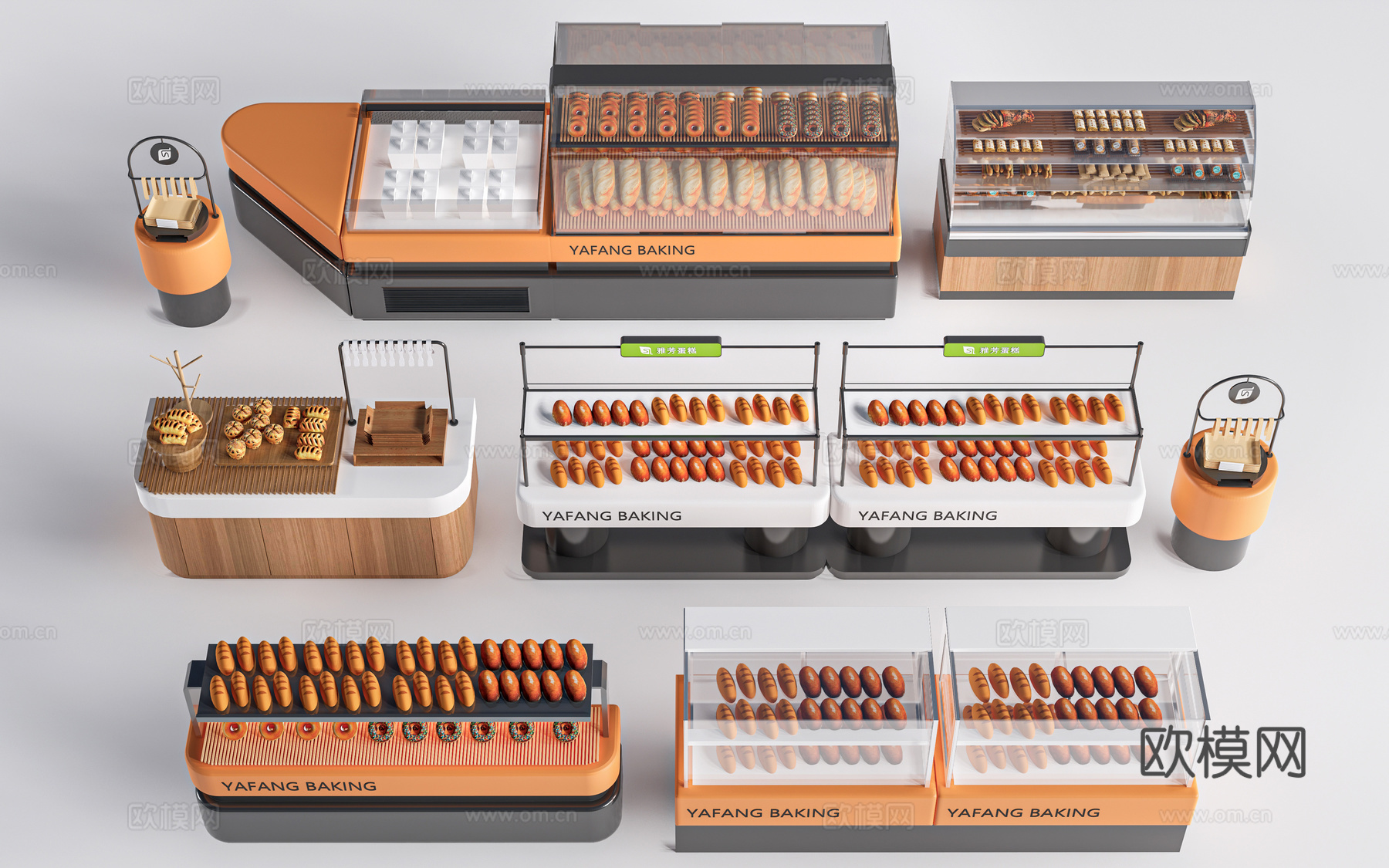 现代咖啡吧台 甜品店货架 收银台 服务台su模型