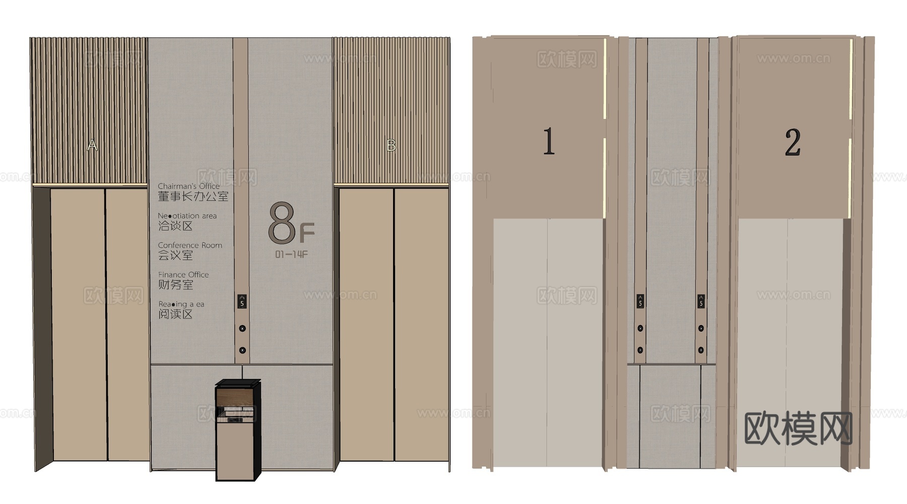 现代电梯厅 电梯门 电梯间su模型