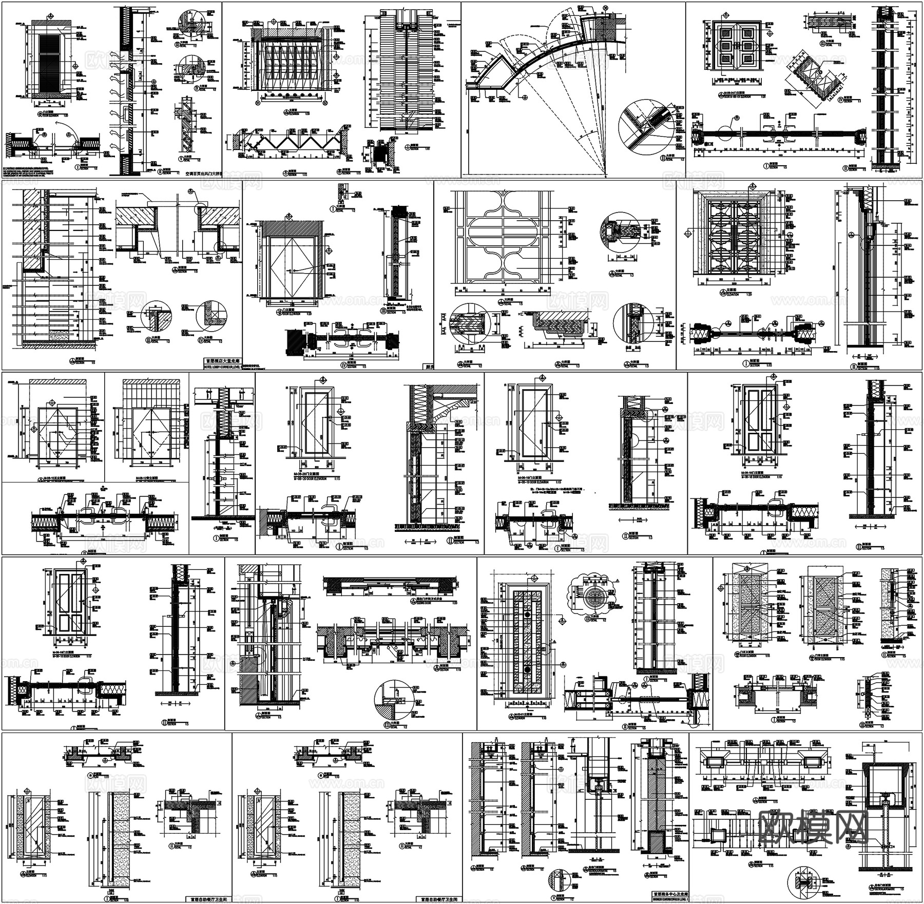 房门大门玻璃门暗门防火门推拉门自动门卫生间门详图节点CAD素cad施工图