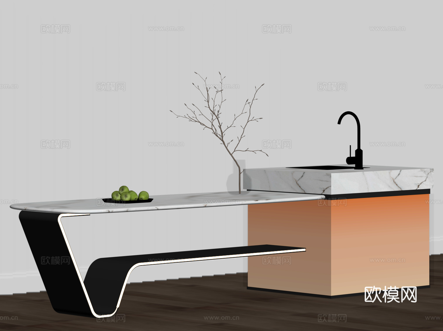 现代意式岛台su模型