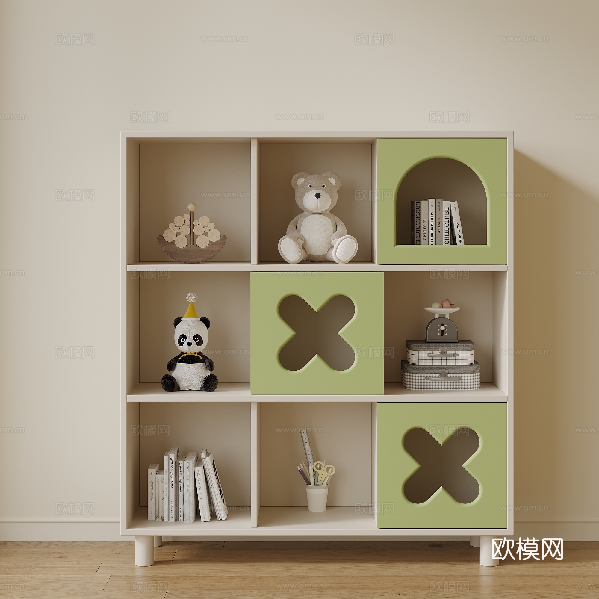 现代奶油风儿童柜 玩具柜 置物柜su模型