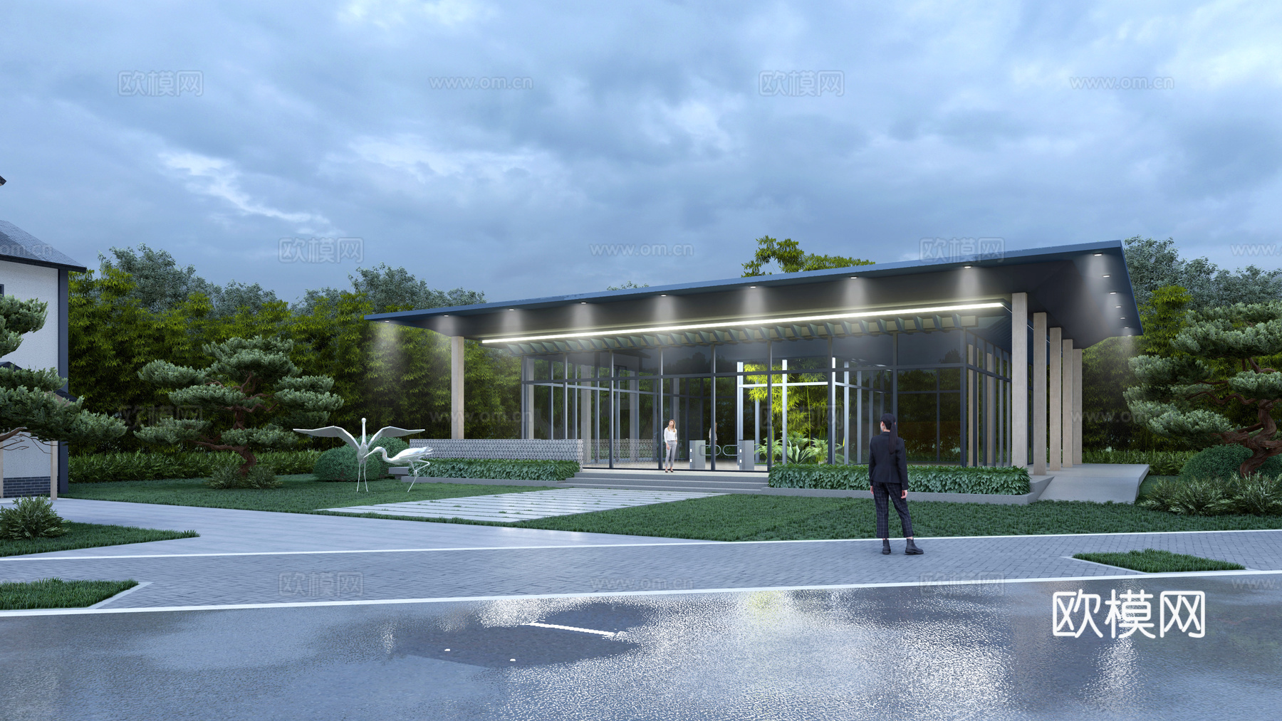 新中式书屋 书店 户外书屋 现代书店 现代书屋su模型