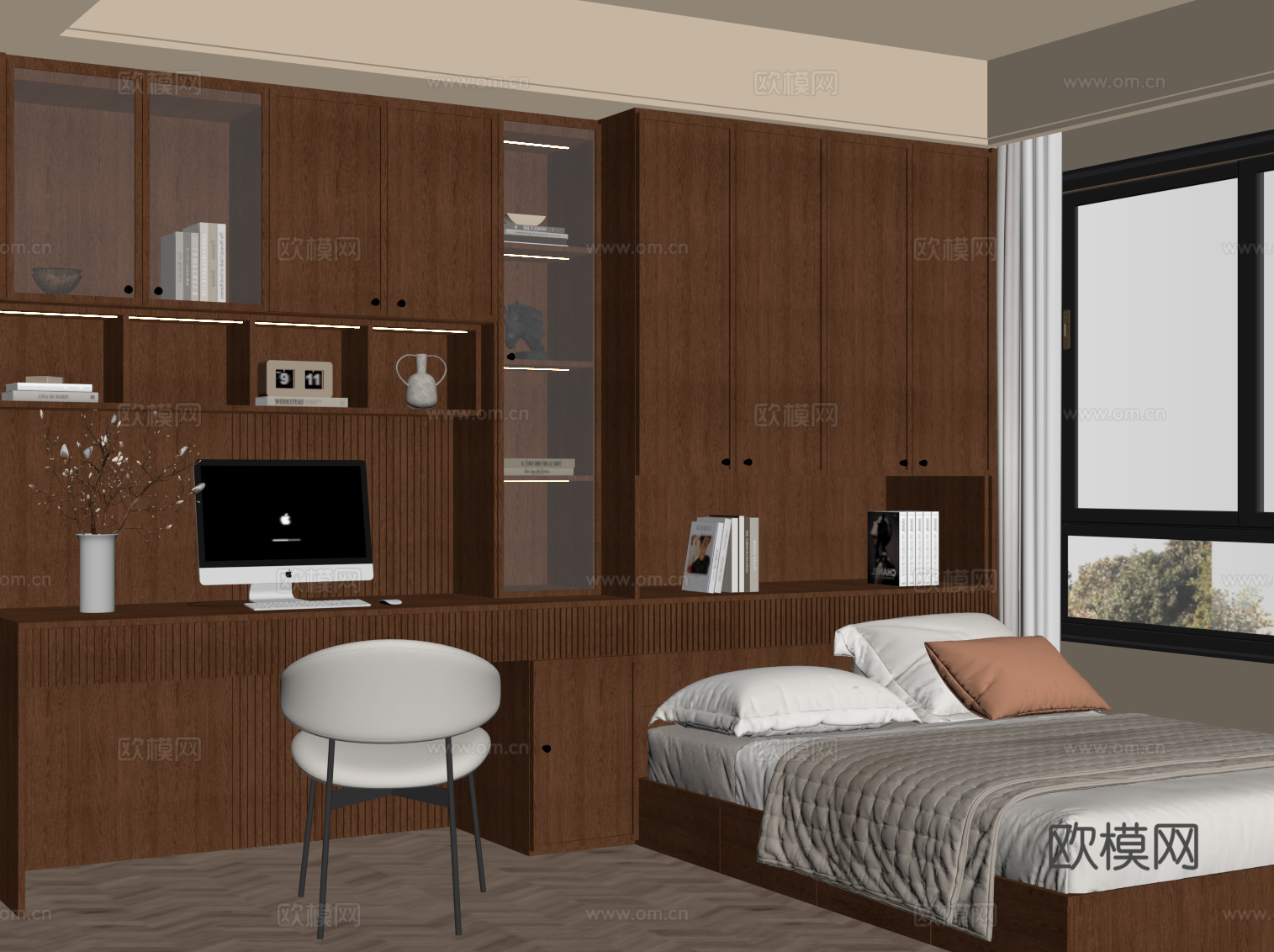 中古风榻榻米卧室su模型