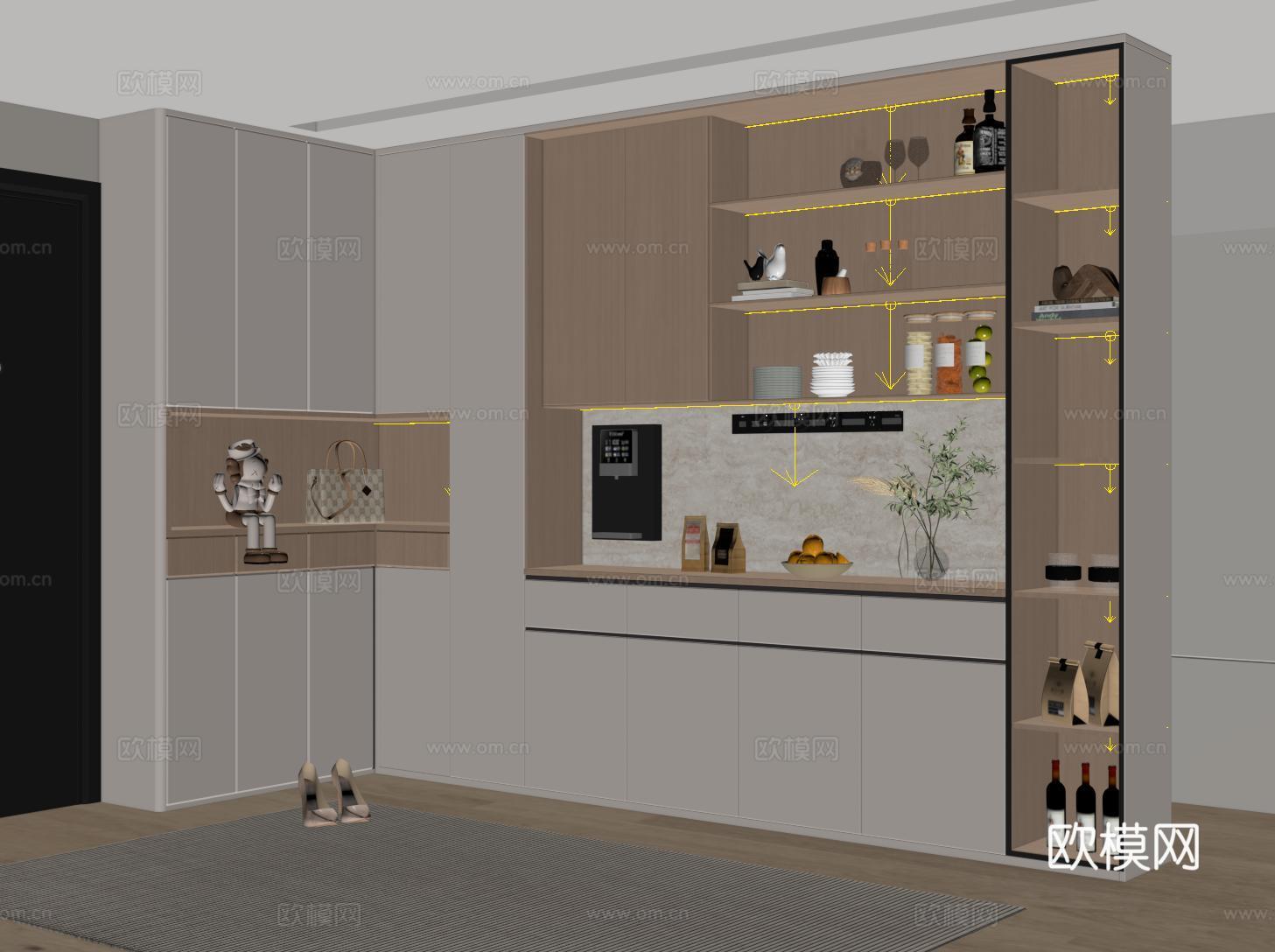 现代酒柜鞋柜一体柜 拐角鞋柜酒柜 鞋柜 酒柜su模型