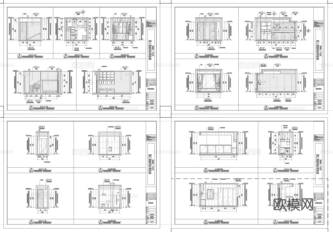 3套意式风样板间 最新全套 效果图 施工图设计cad施工图