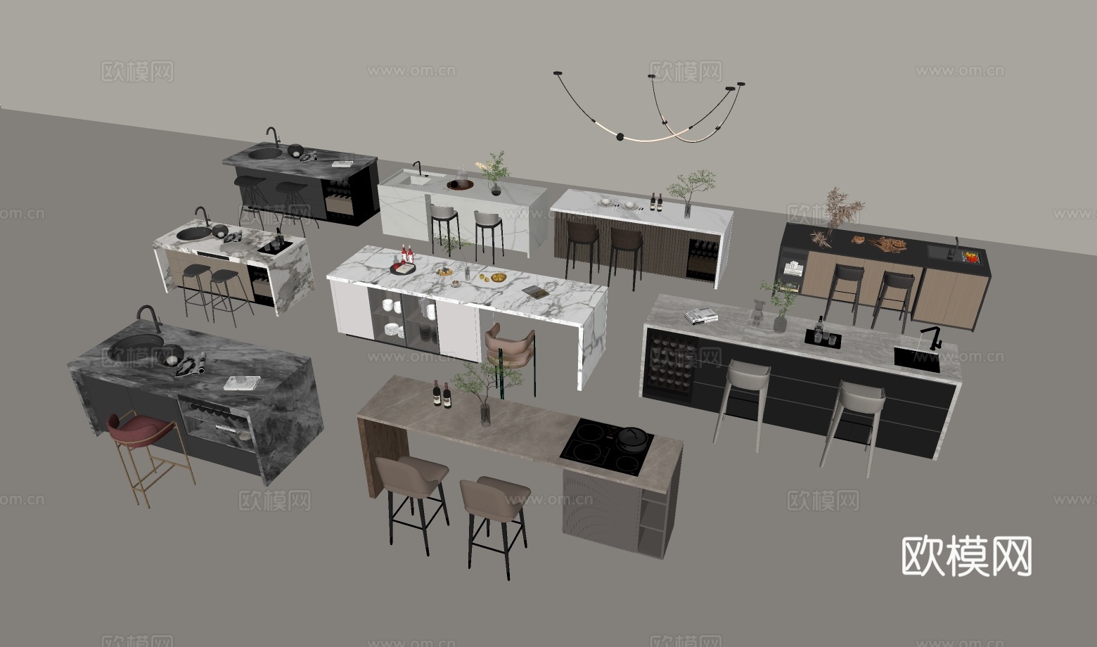 现代吧台吧椅su模型