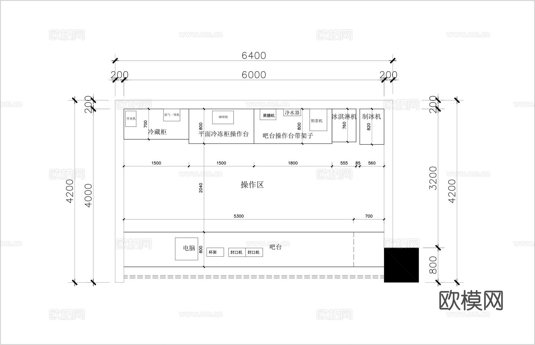 奶茶店装修施工图cad施工图