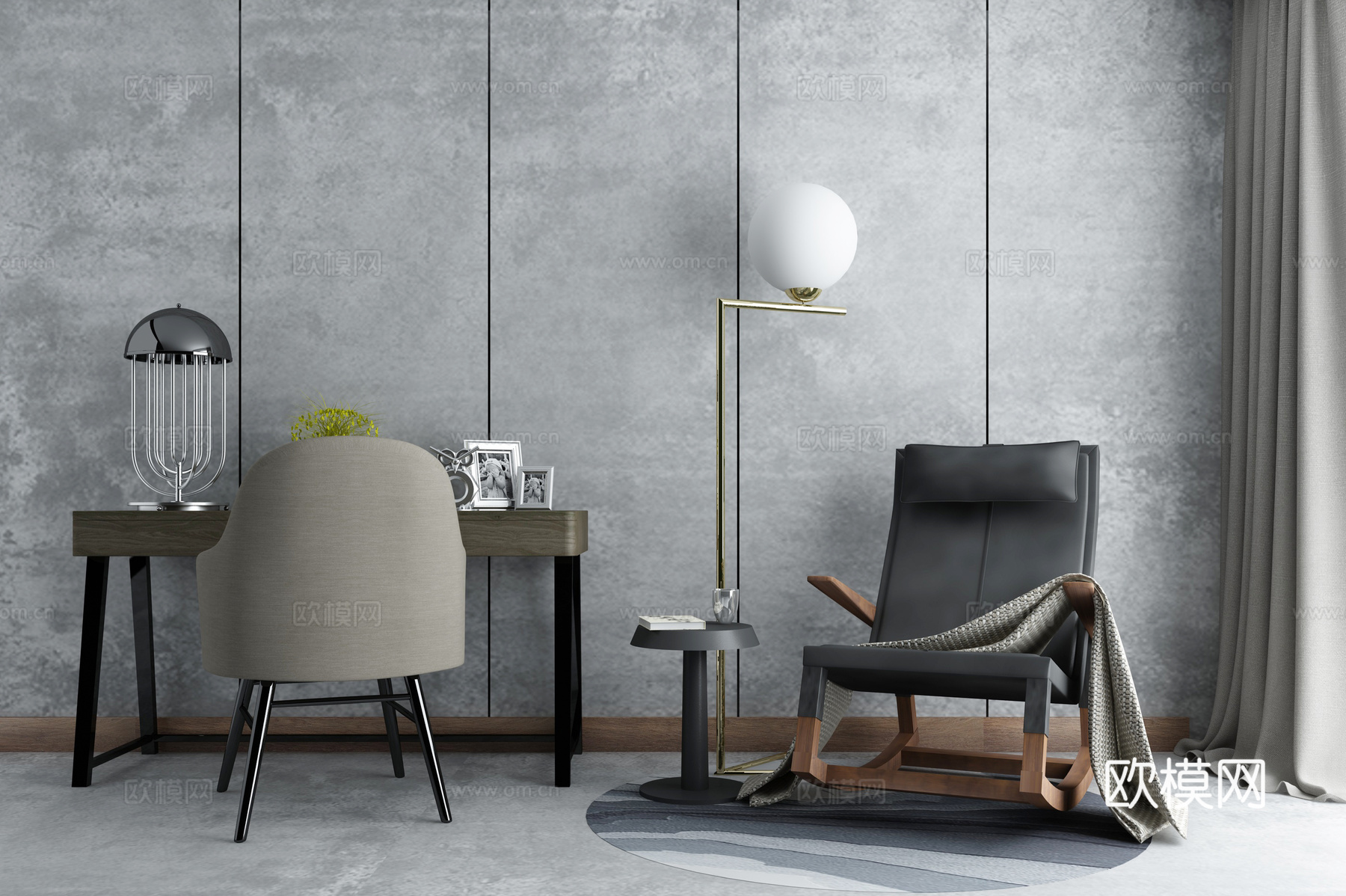 现代沙发茶几组合 落地灯 台灯3d模型下载（渲染图2）