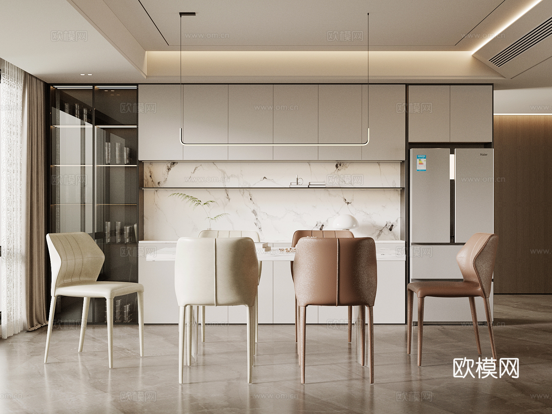 现代餐厅 餐桌椅 餐边柜 酒柜su模型