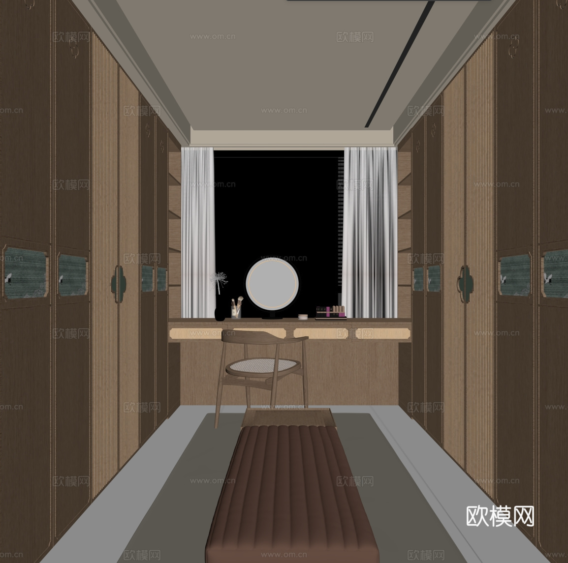 新中式衣帽间 衣柜su模型