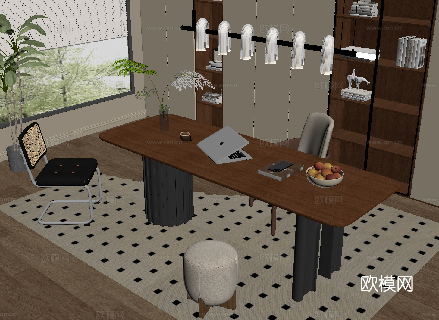 中古风书桌椅su模型