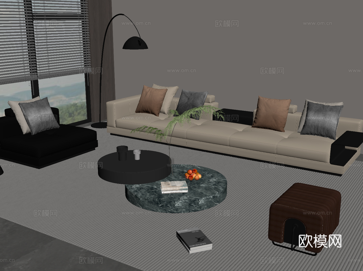 现代意式客厅 沙发茶几组合su模型