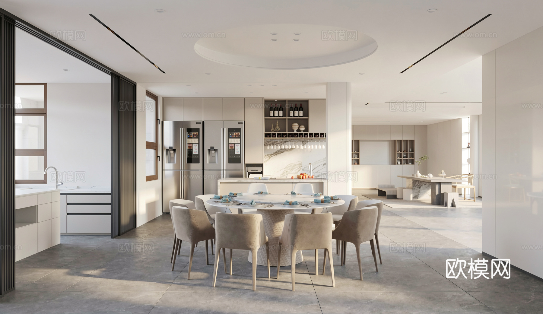 现代风格别墅餐厅茶室su模型