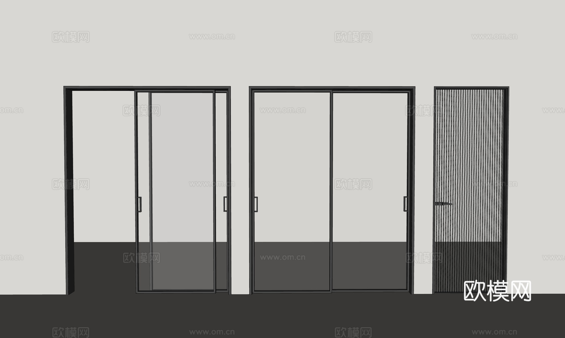 现代推拉门 推拉门 玻璃门 单开门 玻璃推拉门su模型
