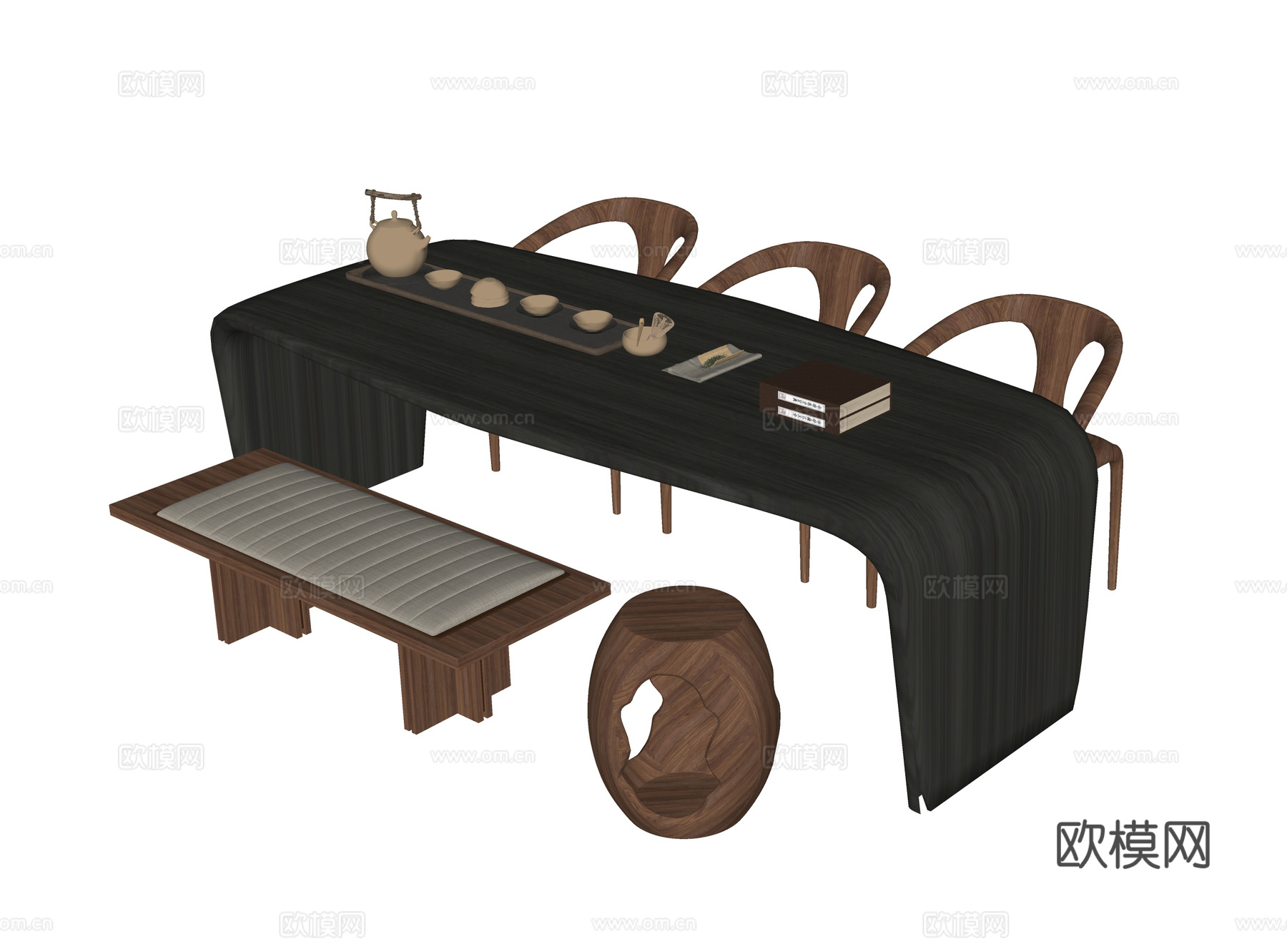 现代茶桌椅组合 茶桌su模型