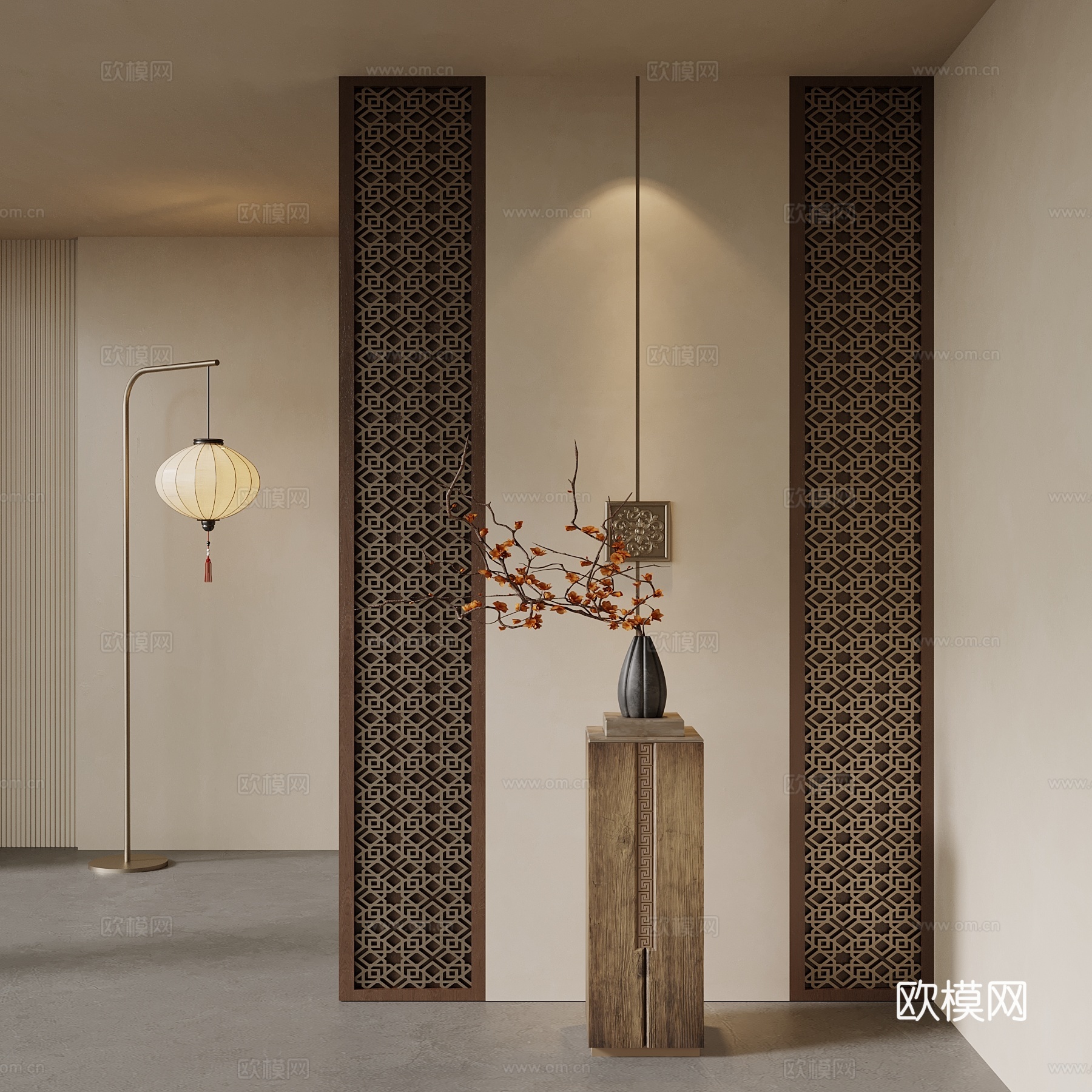 新中式玄关 隔断su模型
